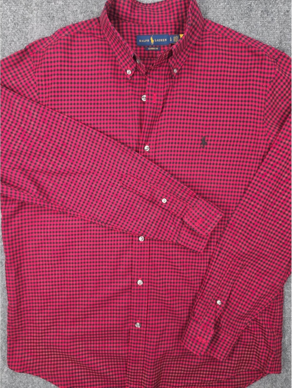 Ralph Lauren Men's L Classic Fit Black Red Gingham Check Button Down Shirt